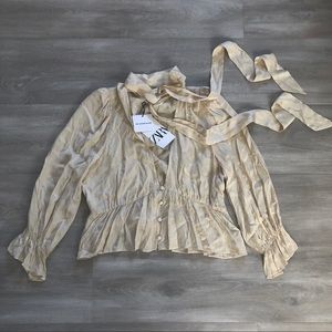 Zara Jacquard Blouse with Bow